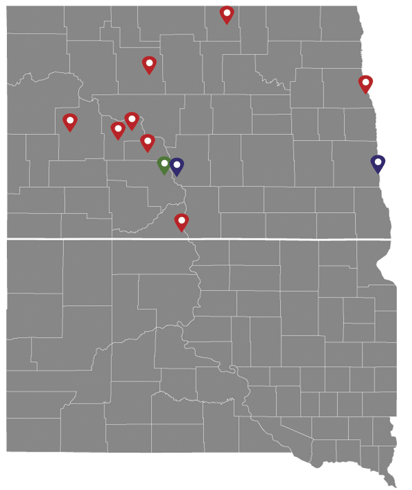 North Dakota map identifying age-friendly locations